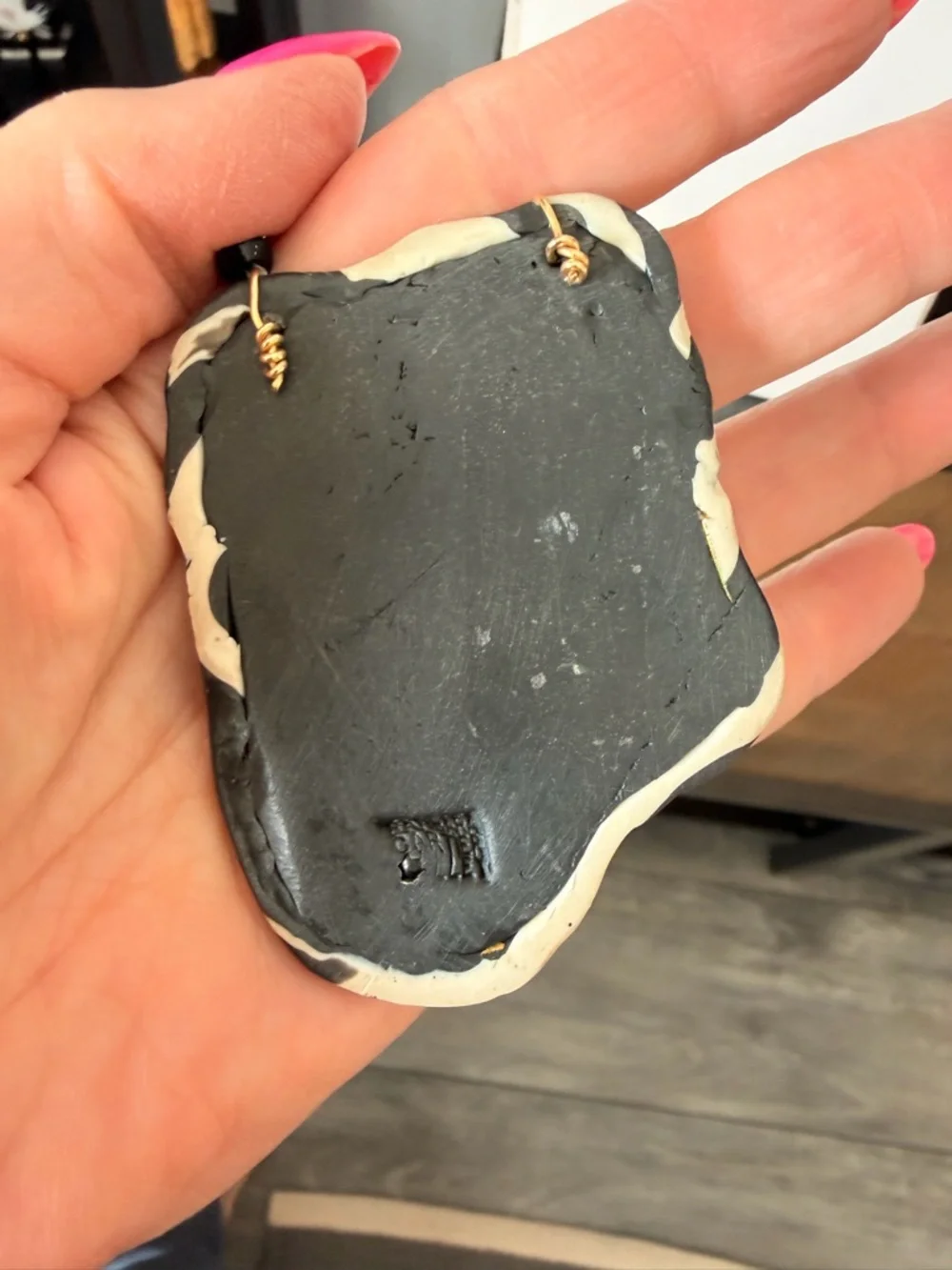 Artisan Black, White & Gold Patterned Pendant Necklace